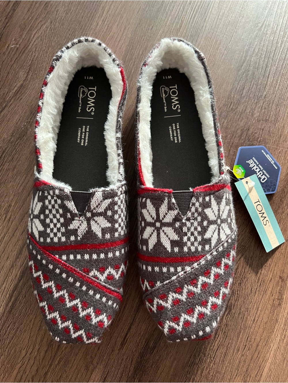 TOMS Holiday Fair Isle Faux Fur Slip-On Women's Slippers Moccasins Shoes Sz 11